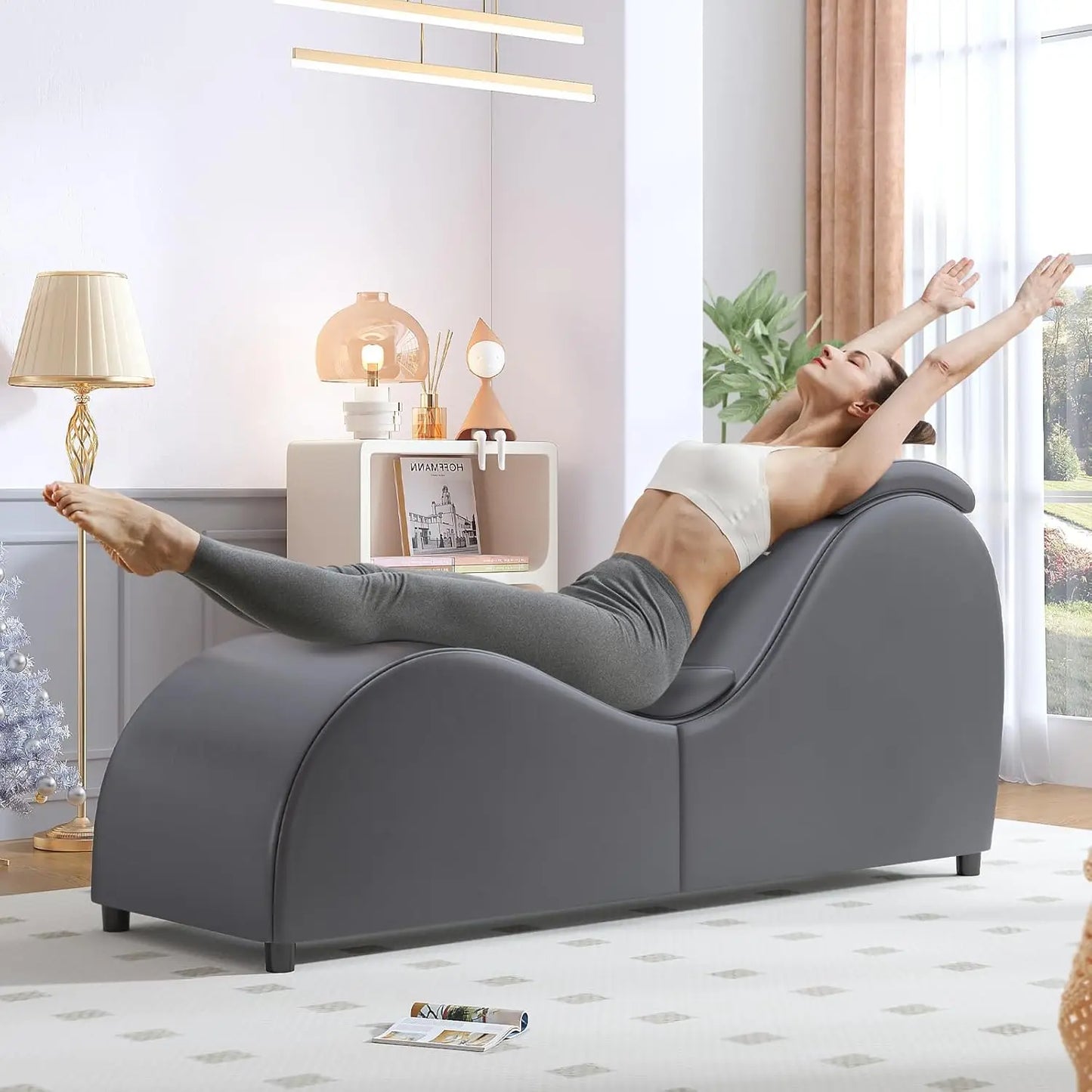 60" Yoga Chair, Curved Yoga Chaise Lounge for Adults Stretching, Relaxing and Exercising, Indoor Yoga Sofa Lounge Chair