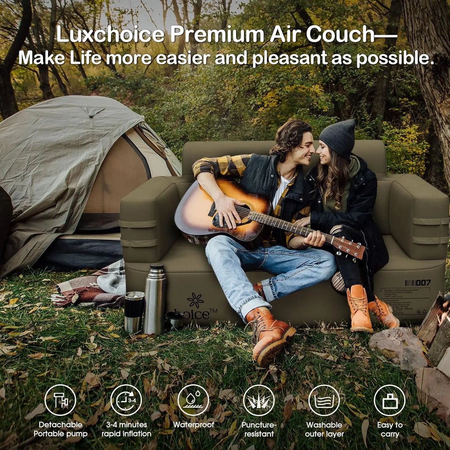 Multifunctional Inflatable Air Sofa with Built-In Pump – Portable Luxury Couch for Home, Camping, and Outdoor Use
