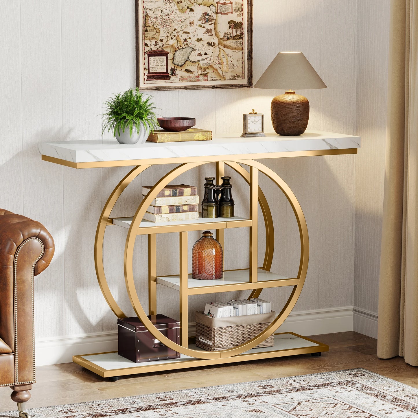 Console 4-Tier Wood and Metal Entryway Table