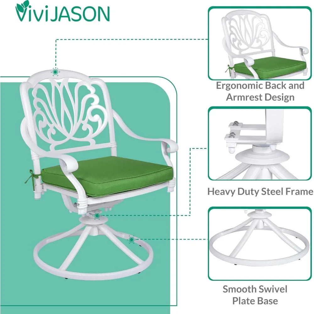 5-Piece Outdoor Patio Dining Set – All-Weather Cast Aluminum with Swivel Chairs & Cushions