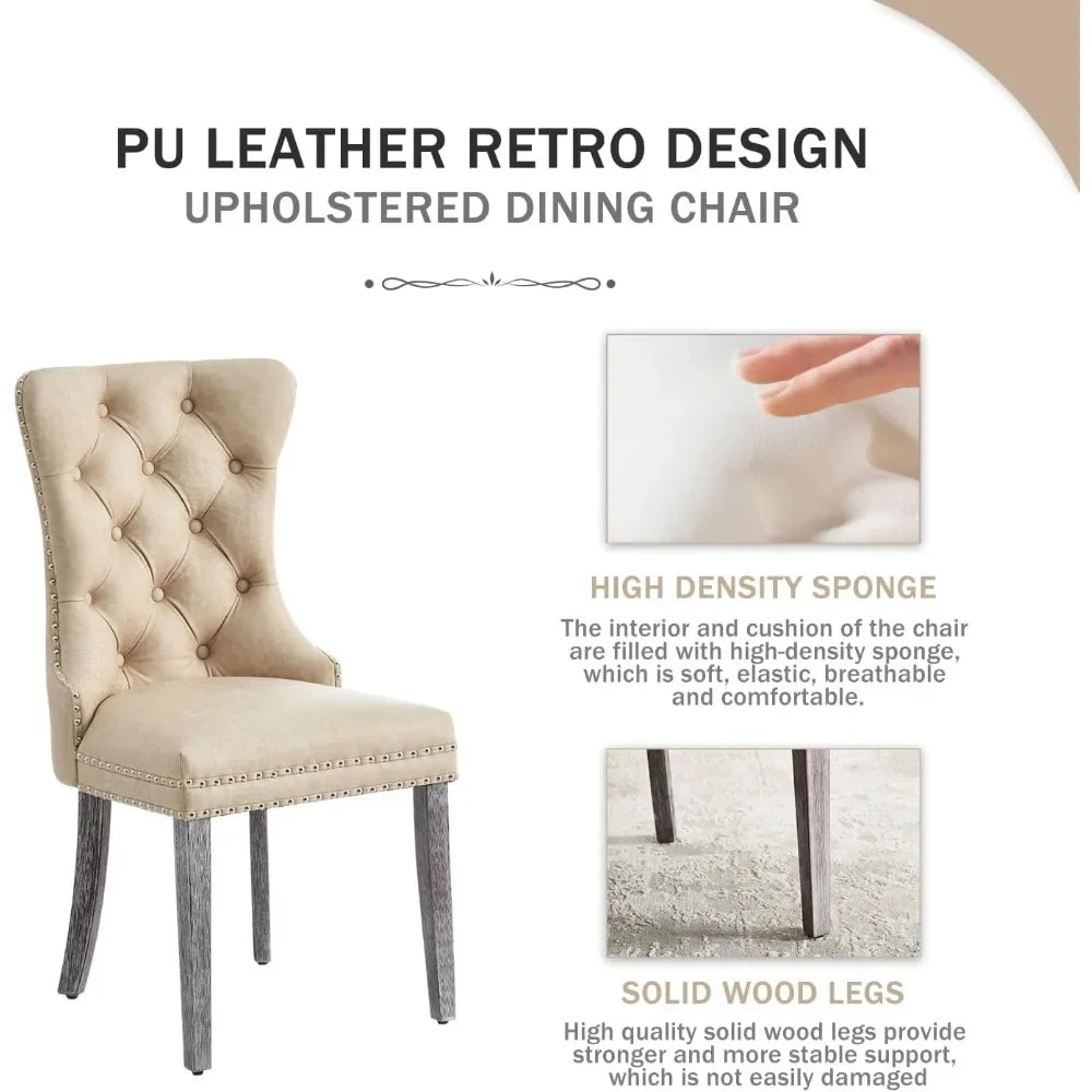 Leather Dining Chairs Set of 6 – Upholstered Wingback Dining Chairs with Nailhead Trim & Solid Wood Legs – Luxury Dining Room Side Chairs
