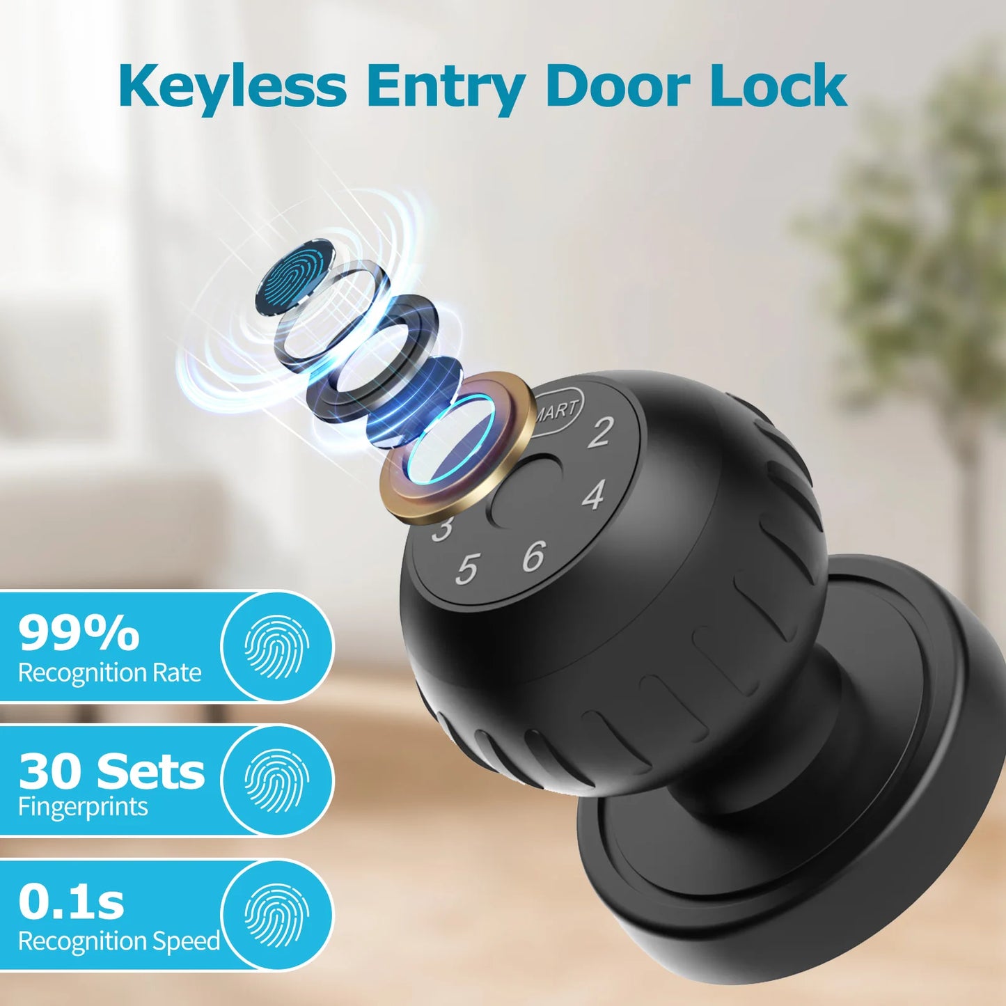 Viladepot Smart Fingerprint Door Lock – Electronic Touchscreen Keypad with App Control & Passcode Unlock | Indoor Keyless Entry System