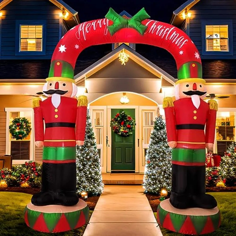 8FT Christmas Inflatable Nutcracker Soldier Archway with Built-in LED Lights for Outdoor Holiday Decor