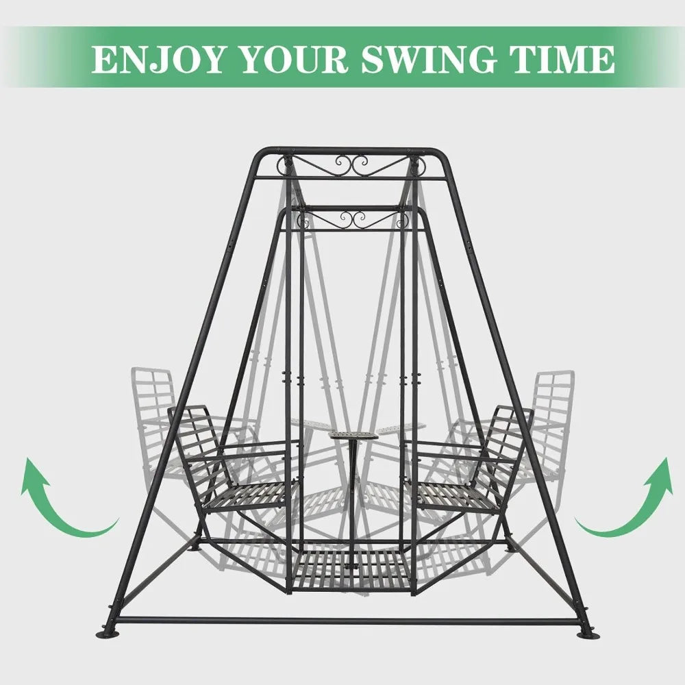 4-Seat Outdoor Swing – Heavy-Duty Patio Swing Chair with Backrest, Table, and Sturdy Steel Frame