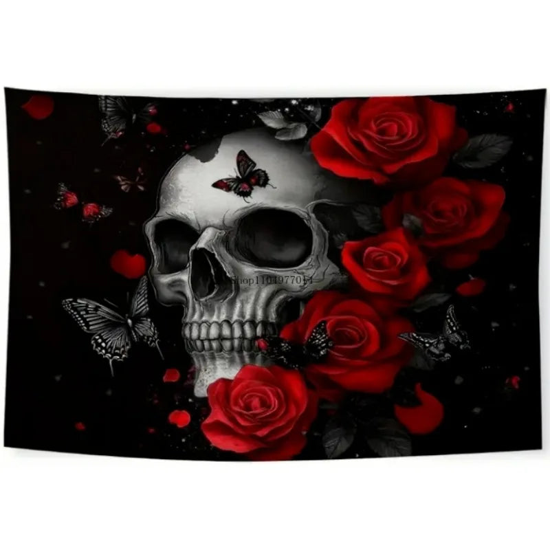 Rose Skull Wall Tapestry – Gothic Floral Décor, Multi-Purpose Hanging for Living Room, Bedroom, Dorm, Office, or Home