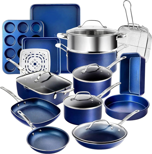 True 20-Piece Nonstick Pots and Pans Cookware & Bakeware Set – Deep Square Pan, Oven Safe, PFOA & PFOS-Free, Non-Toxic Kitchen Set