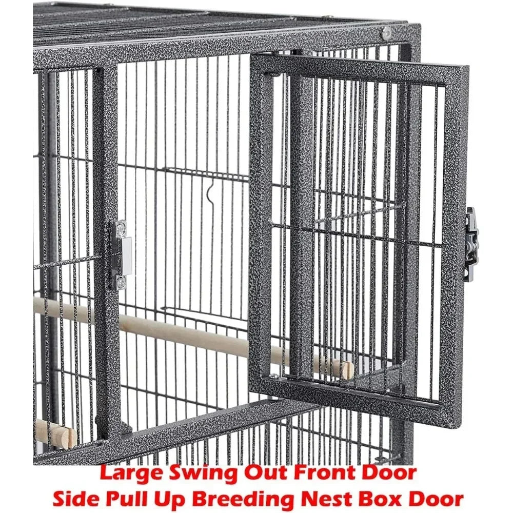 Combo Breeding Stacker Bird Cage – Double Flight Cage with Center Divider, Side Nest Doors & Rolling Stand (Black Vein Finish)