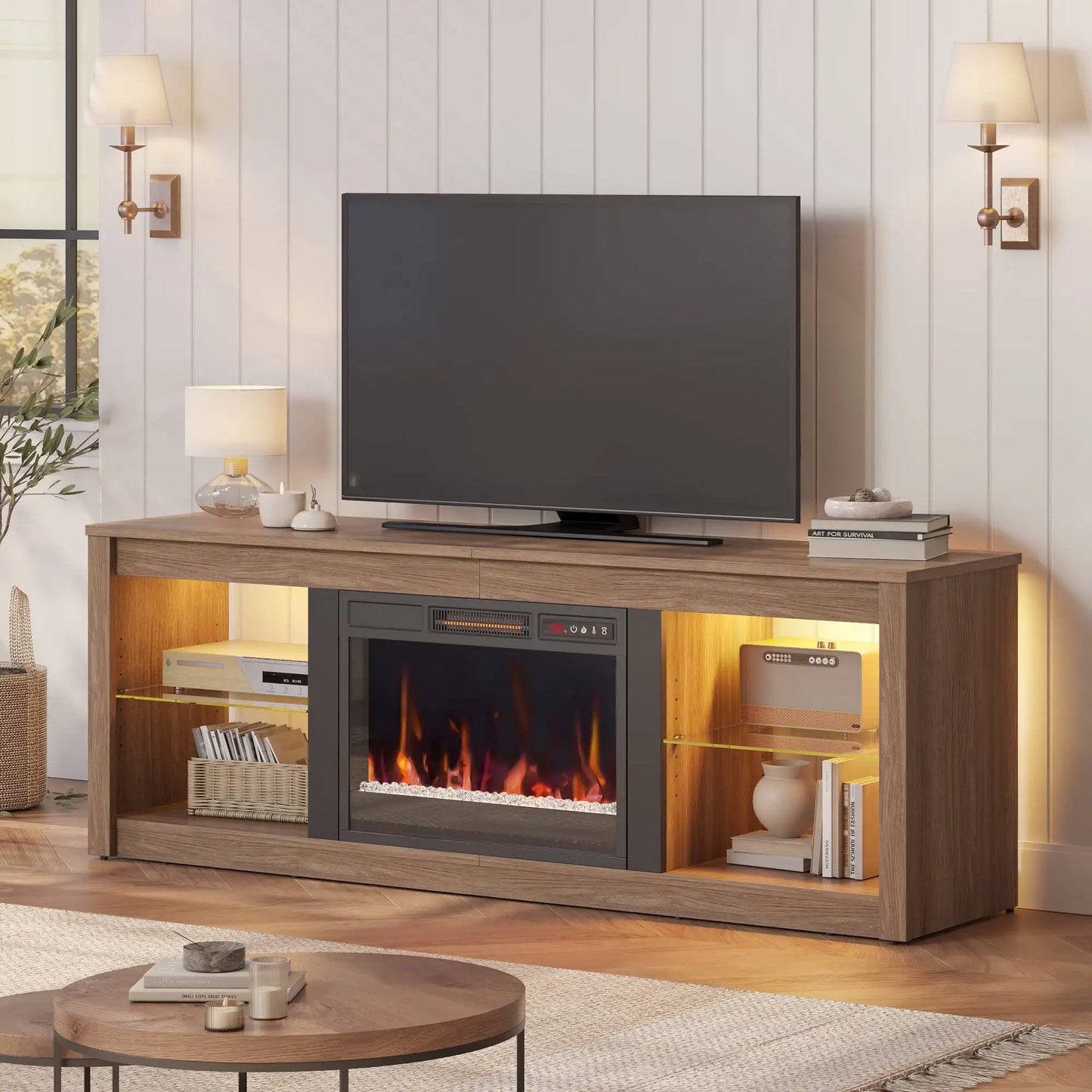 White Marble Electric 7 Color LED Fireplace TV Stand for TVs up to 70",