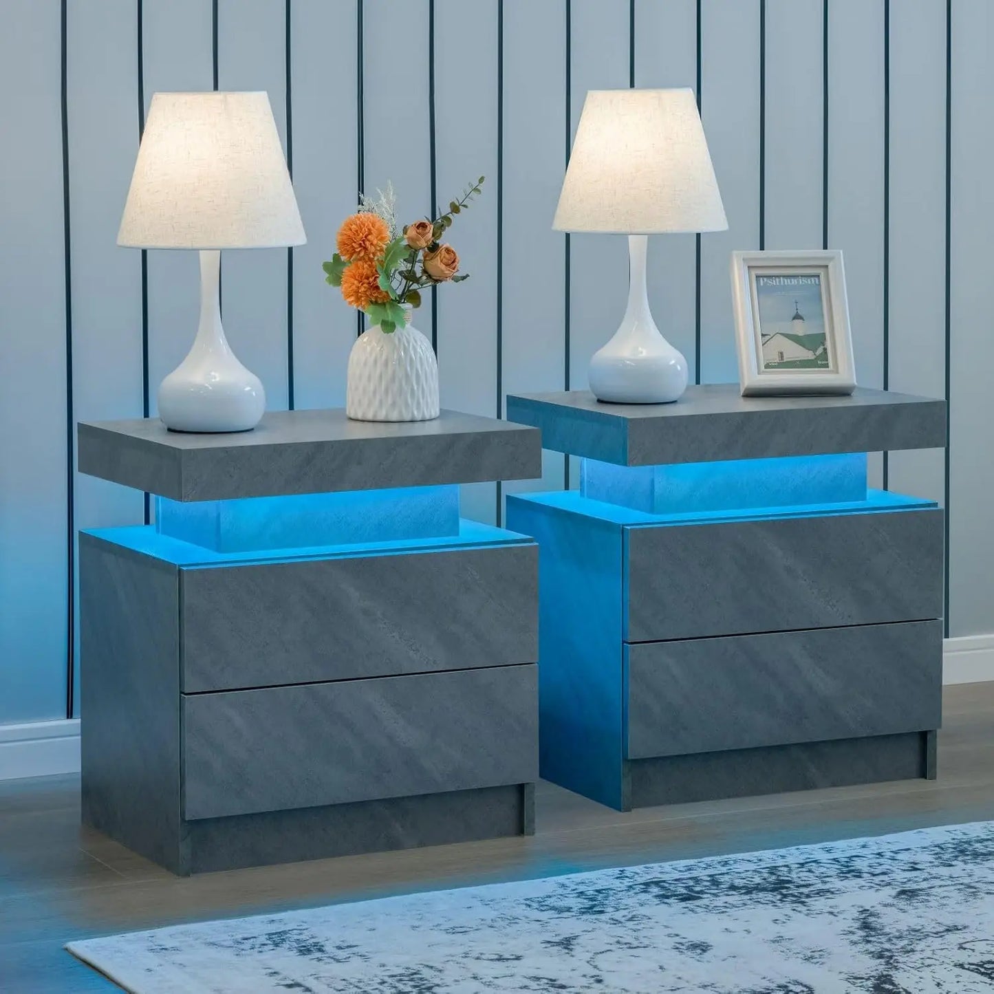 Modern LED Nightstand with Drawers & RGB Lights