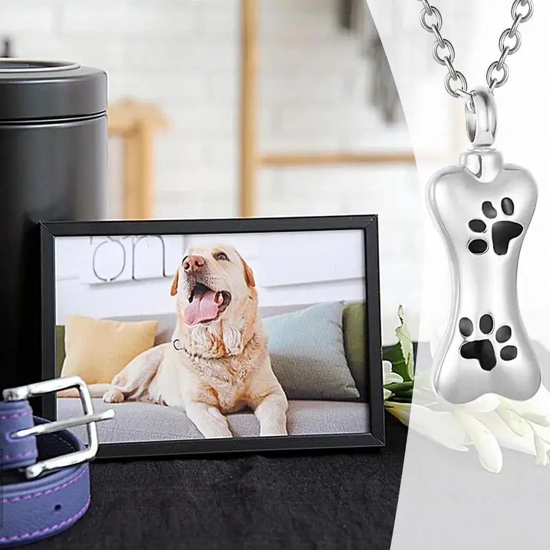 Stainless Steel Pet Cremation Jewelry – Dog Paw Print Urn Necklace Ash Holder Memorial Pendant for Women & Men