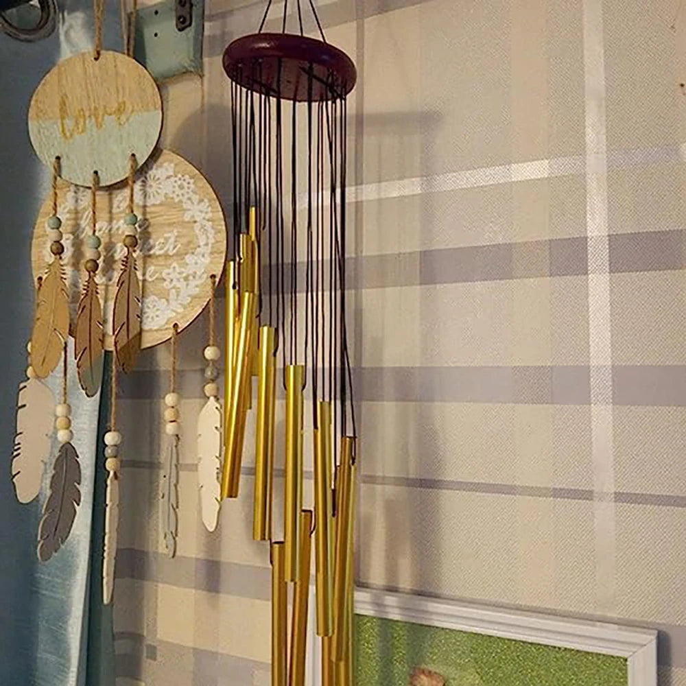 12-Tube Aluminum Alloy Wind Chimes with Hook – Gold/Silver Bells for Outdoor Garden, Home, Wedding, Party, or Memorial Gift