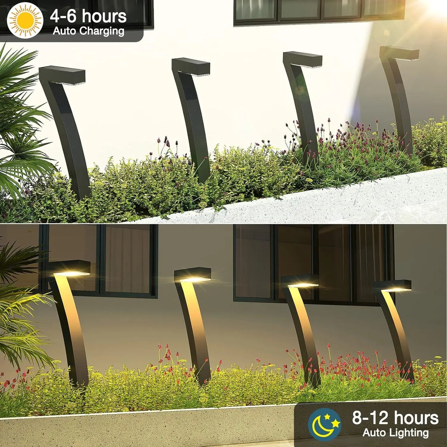 6-Pack Bright Solar Pathway Lights – 12-Hour Auto On/Off Solar Garden Lights for Yard, Walkway & Landscape
