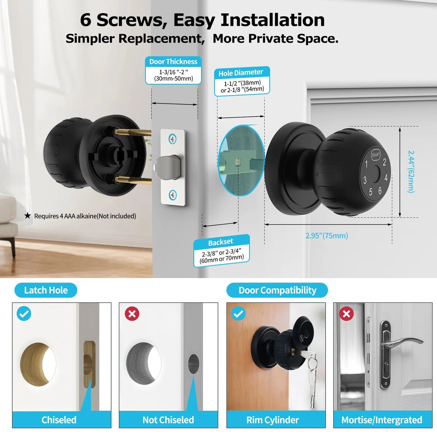 Viladepot Smart Fingerprint Door Lock – Electronic Touchscreen Keypad with App Control & Passcode Unlock | Indoor Keyless Entry System