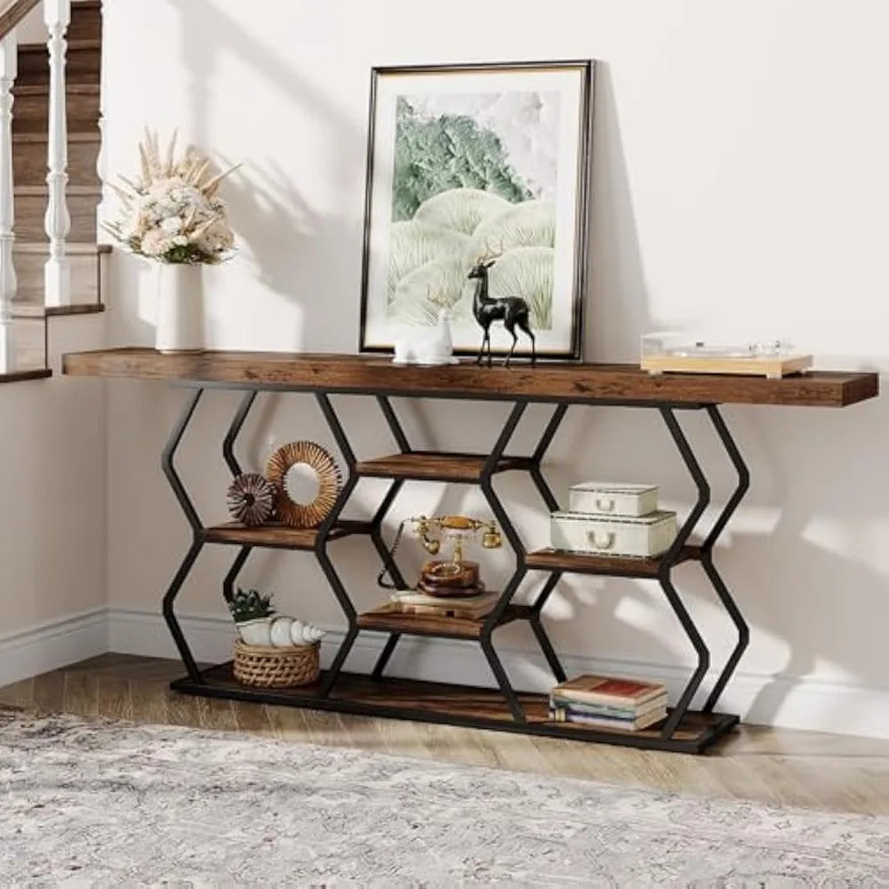 Extra Long Console Table with Shelves and Storage
