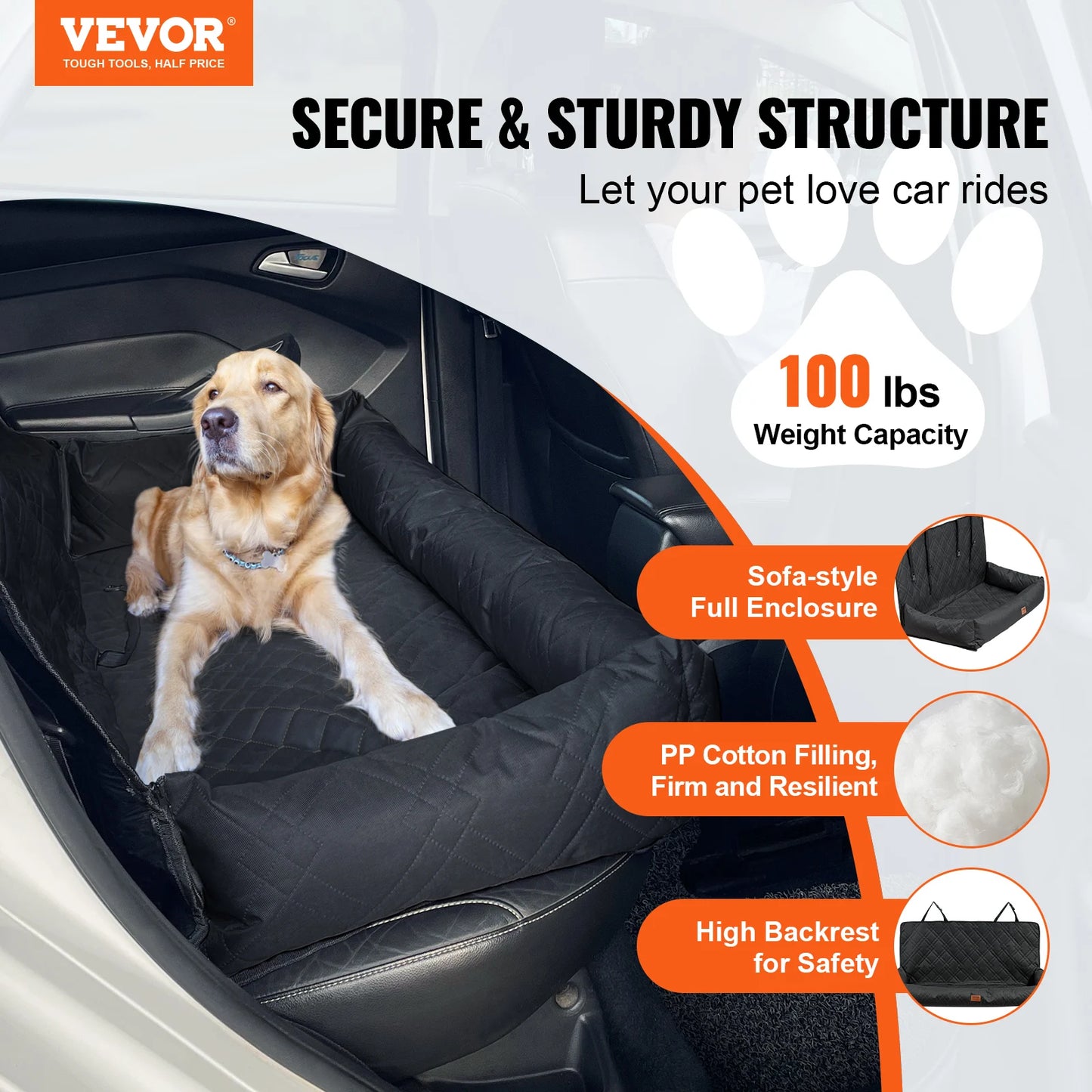 Waterproof Pet Booster Car Seat with Clip-On Safety Leash