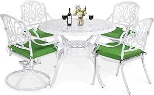 5-Piece Outdoor Patio Dining Set – All-Weather Cast Aluminum with Swivel Chairs & Cushions