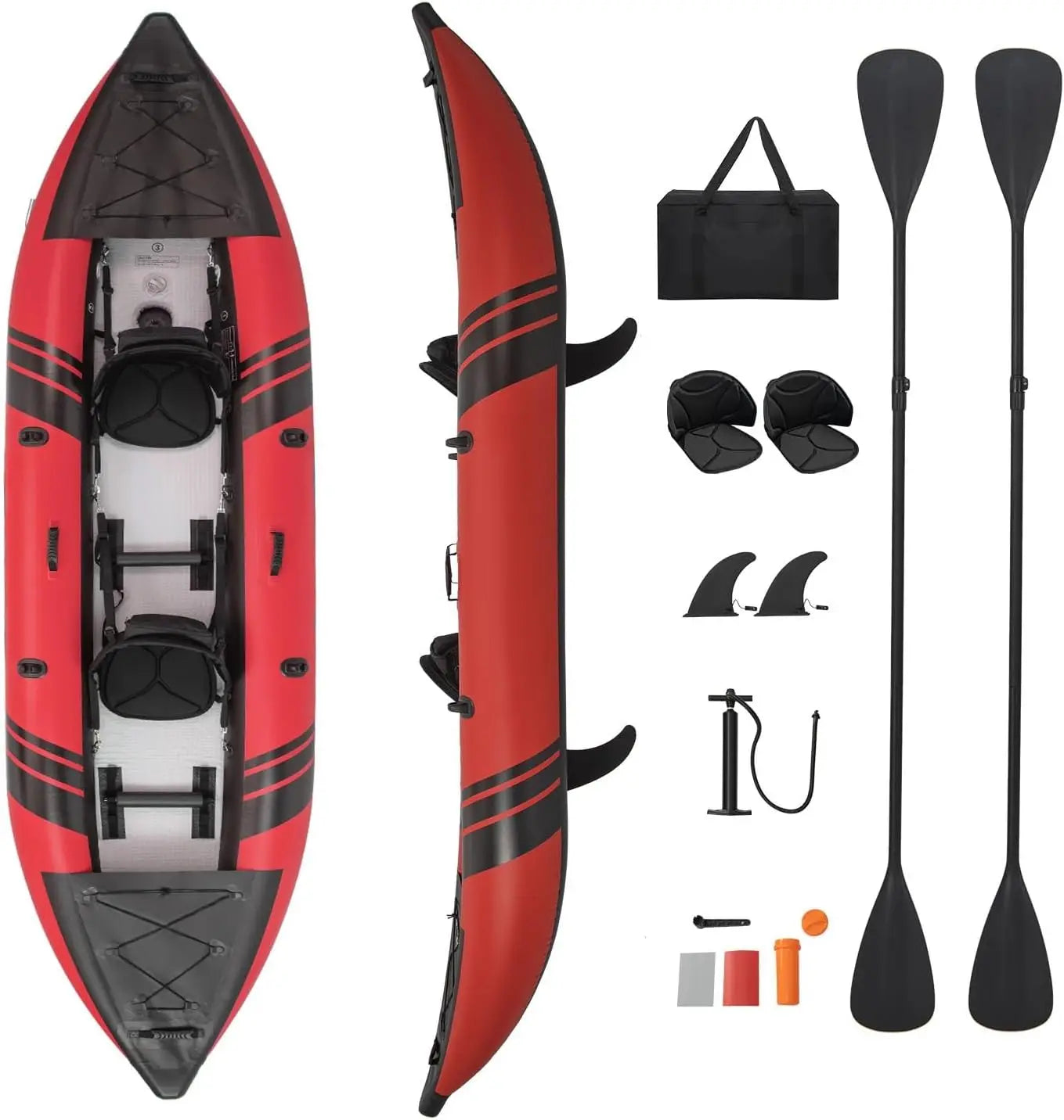 12.5FT Inflatable 2-Person Kayak Canoe – Heavy-Duty Drop-Stitch Floor, 507 lbs Capacity, Adjustable Seats, Paddles, Pump & Carry Bag Included