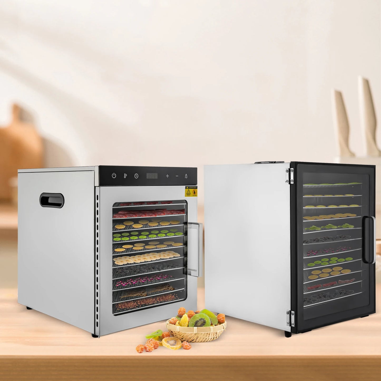 800W Electric Food Dehydrator with 10/12 Stainless Steel Trays – Commercial-Grade Jerky, Fruit & Vegetable Dryer Machine