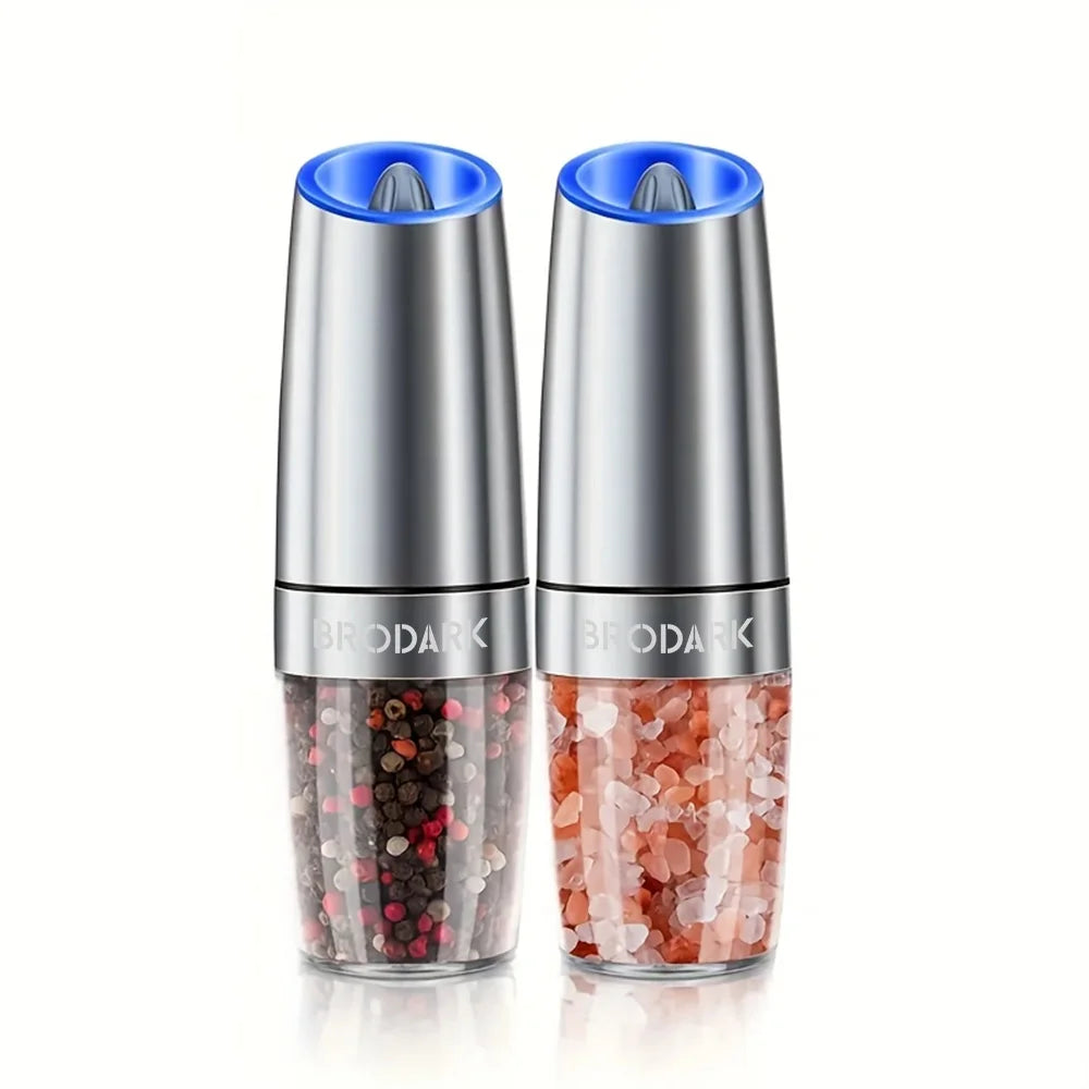 1/2PCS Electric Salt and Pepper Grinder Set – Battery Operated, Gravity Sensor Automatic Mill with LED Light, One-Handed Operation