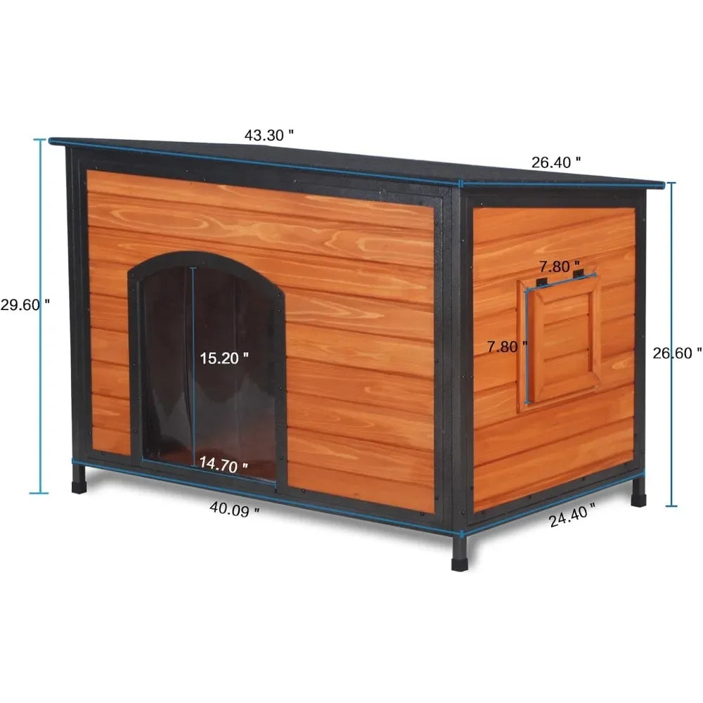 Dog House Outdoor Weatherproof 43.3" L Chew Proof Dog Kennel for Small Medium Large Dogs with Strong Metal Chew Proof Frame