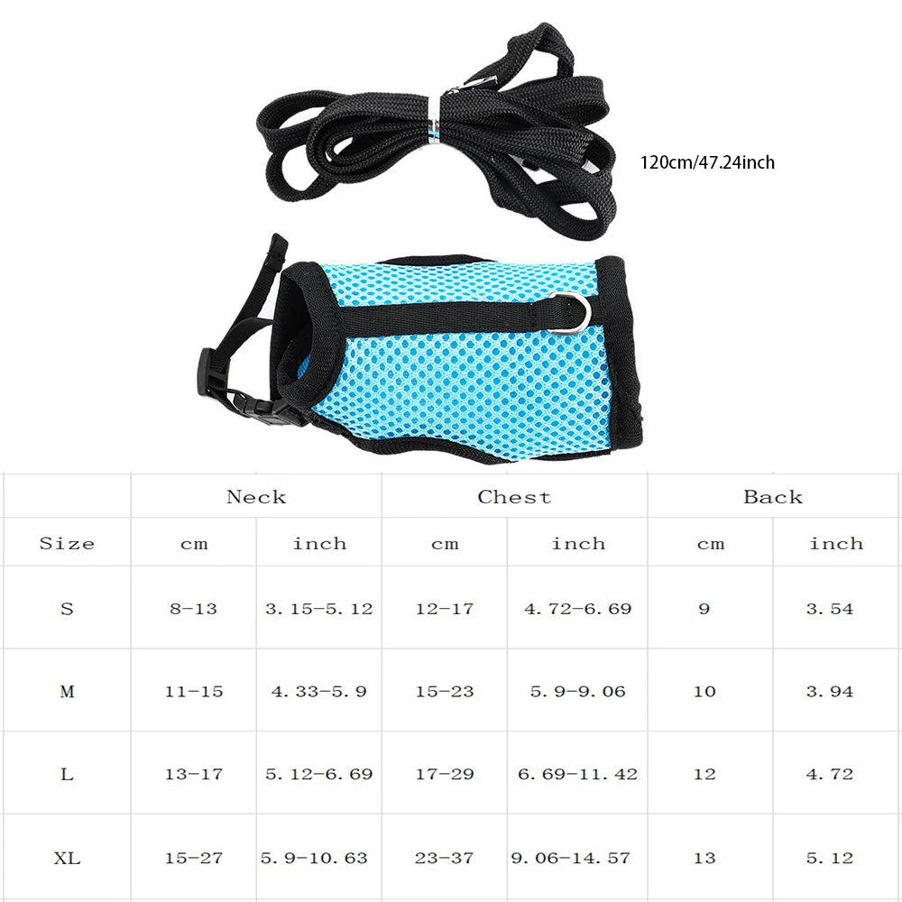Mutil-Colors Breathable and Adjustable Soft Harness  with Elastic Leash Set