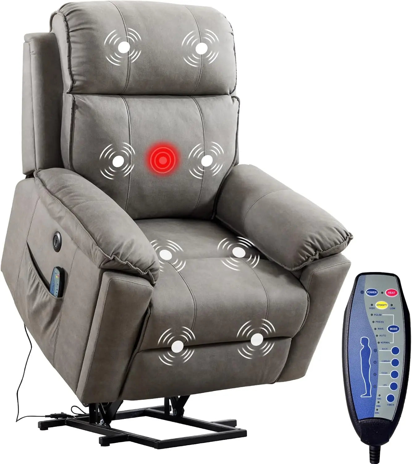 Large Power Lift Recliner Chair with Massage & Heat for Elderly – Oversized Electric Lift Chair for Seniors, Dark Grey