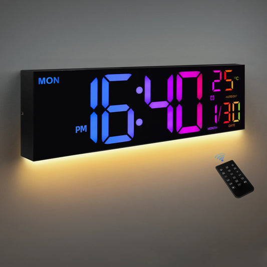 16" Large Digital Wall Clock with Big LED Display and Remote