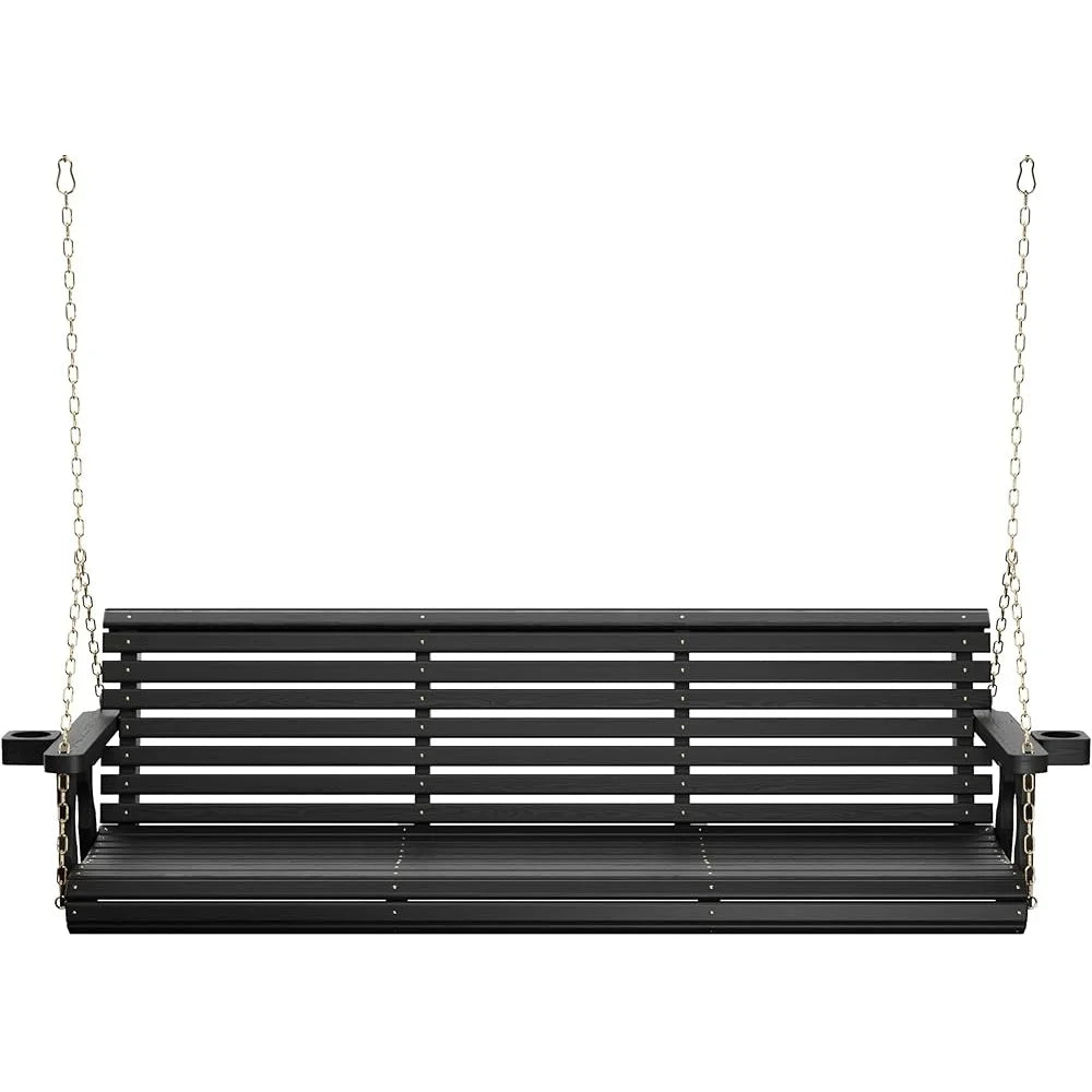 6-Foot Heavy-Duty Wooden Porch Swing – Handcrafted Rollback Design with Cup Holders & Contoured Lumbar Support – USA Made Outdoor Furniture