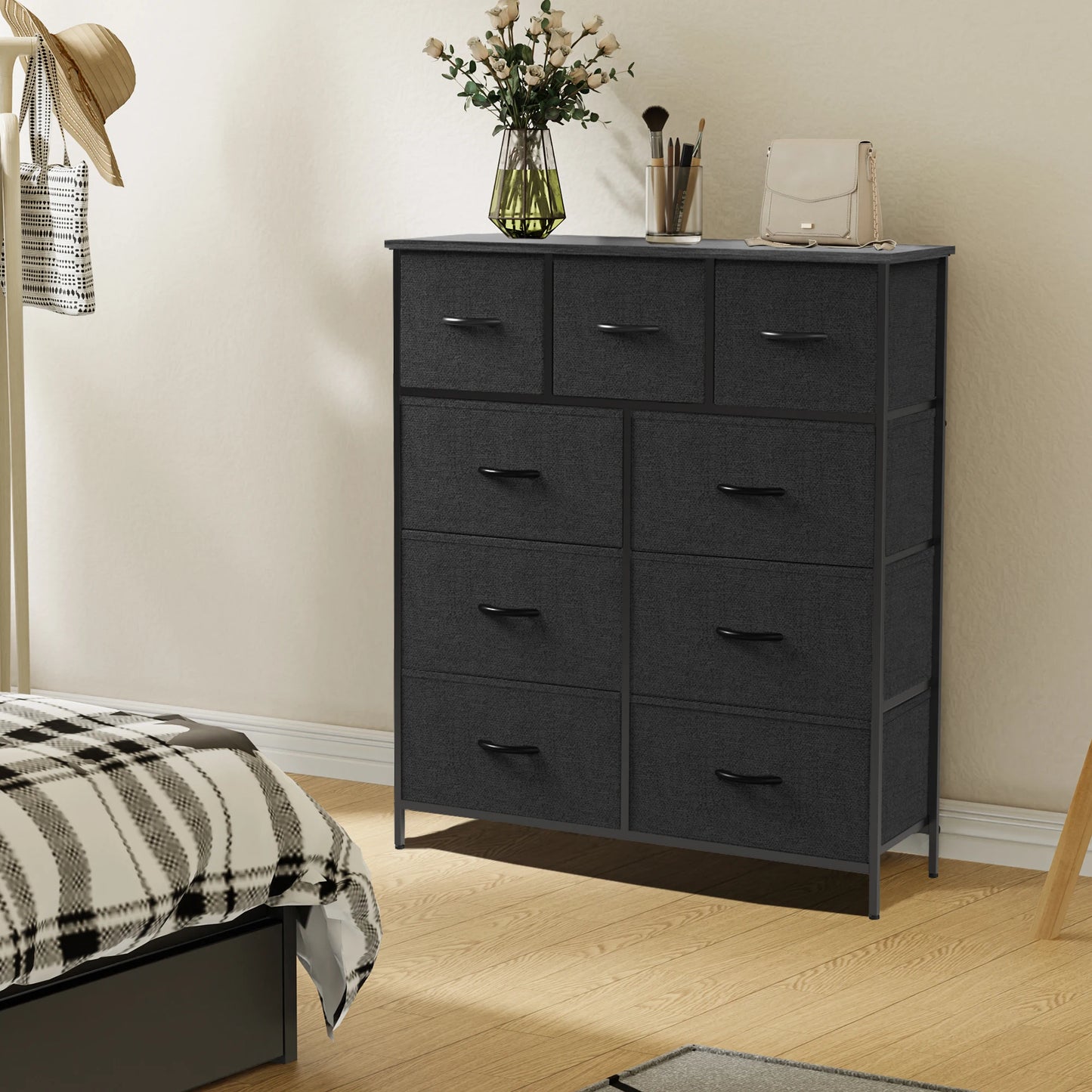 JHK Tall Dresser with 9 Fabric Storage Drawers — Bedroom Wardrobe Organizer for Adults & Kids