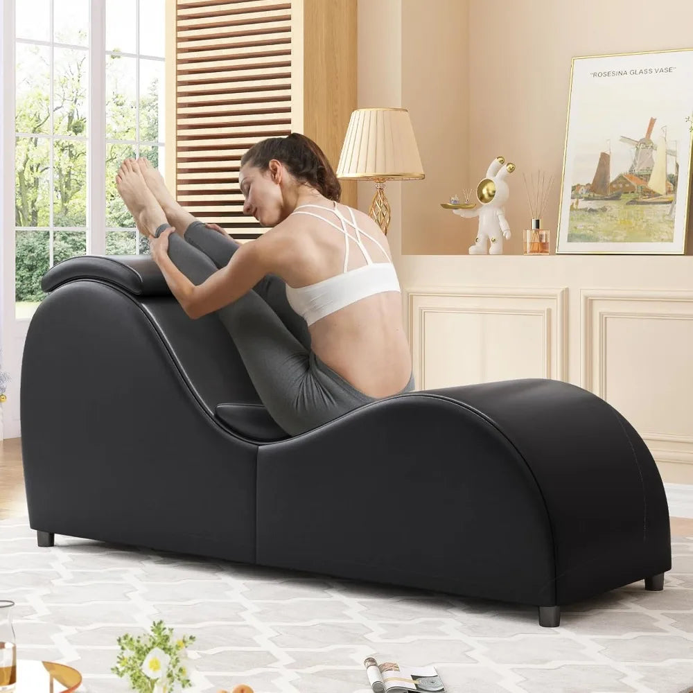 60" Yoga Chair, Curved Yoga Chaise Lounge for Adults Stretching, Relaxing and Exercising, Indoor Yoga Sofa Lounge Chair