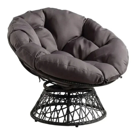 38" Swivel Wicker Papasan Chair – Ergonomic Comfort with Tufted Cushion & 360° Rotation