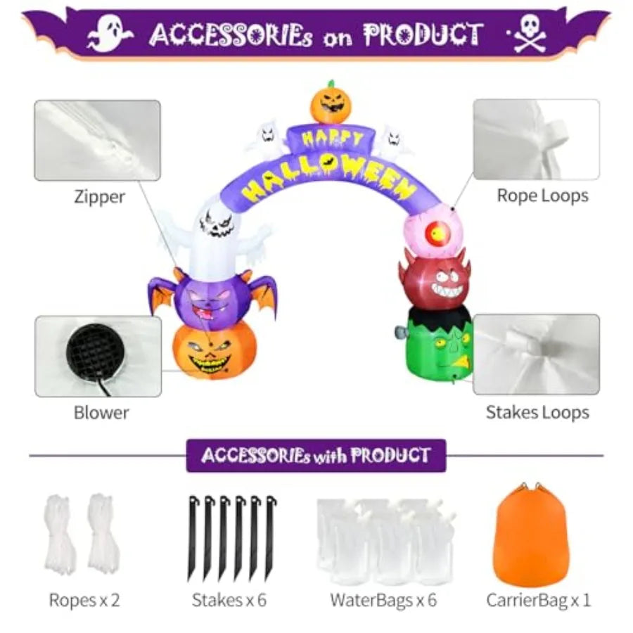 10FT Long x 8FT Tall Giant Halloween Inflatable Arch – LED Lighted Outdoor Decoration for Holiday Parties, Yard, or Entryway