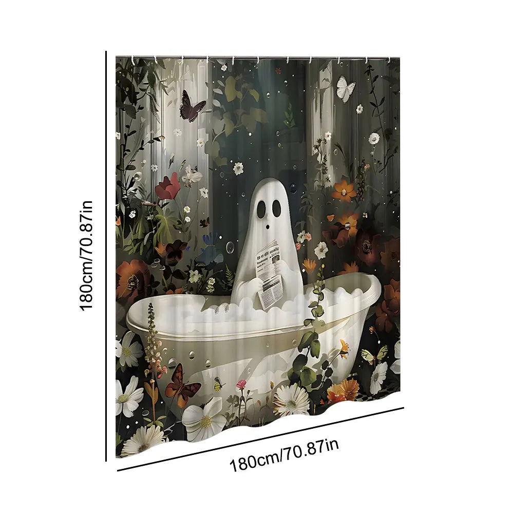 Cute Cartoon Ghost Shower Curtain Set Halloween Bathroom Curtain Polyester Fabric Bathtub Curtain with Hooks for Bathroom Decor