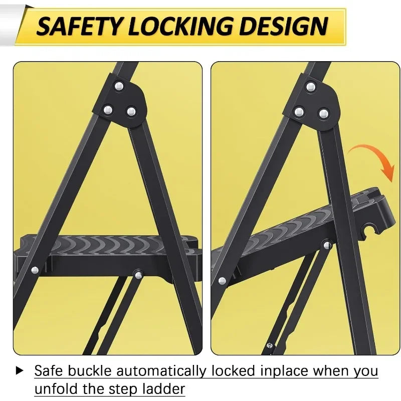 Step Ladder Folding – Heavy-Duty 900lbs Capacity with Anti-Slip Wide Pedals & Handrails, Lightweight Household Ladder, Certified for Safety