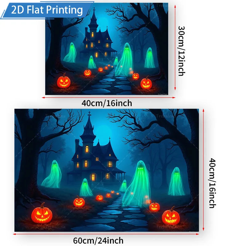Halloween Wall Tapestry – Spooky Haunted House with Ghosts & Pumpkins, Seasonal Wall Hanging Décor for Home, Bedroom, or Party