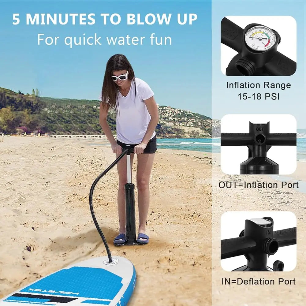 Inflatable Stand Up Paddle Board with SUP Camera Mount & Seat – Wide Stance Blow-Up Paddleboard Kit with Backpack, Pump & 3 Fins