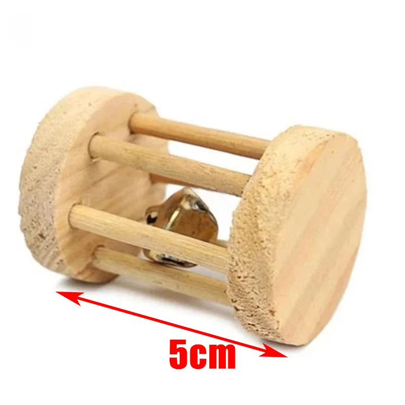 Natural Wooden Small Animal Toy Set – Chew Toys for Guinea Pigs, Rabbits, Hamsters | Dumbbells, Unicycle, Bell, Braided Balls & More