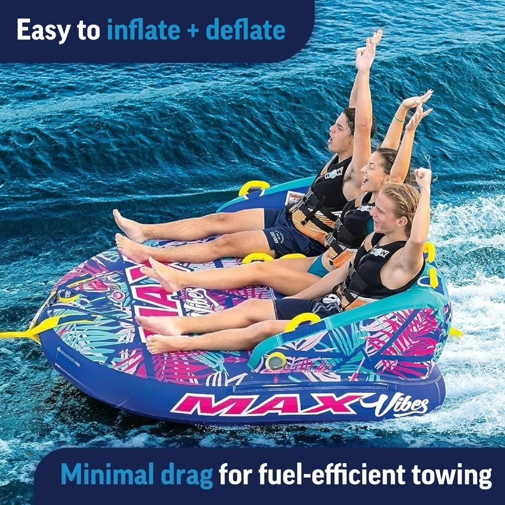 Max Tropical Inflatable Towable Tube – 1 to 3 Rider Soft Top Deck Tube for Kids & Adults with Secure Seating and Easy Tow Connector