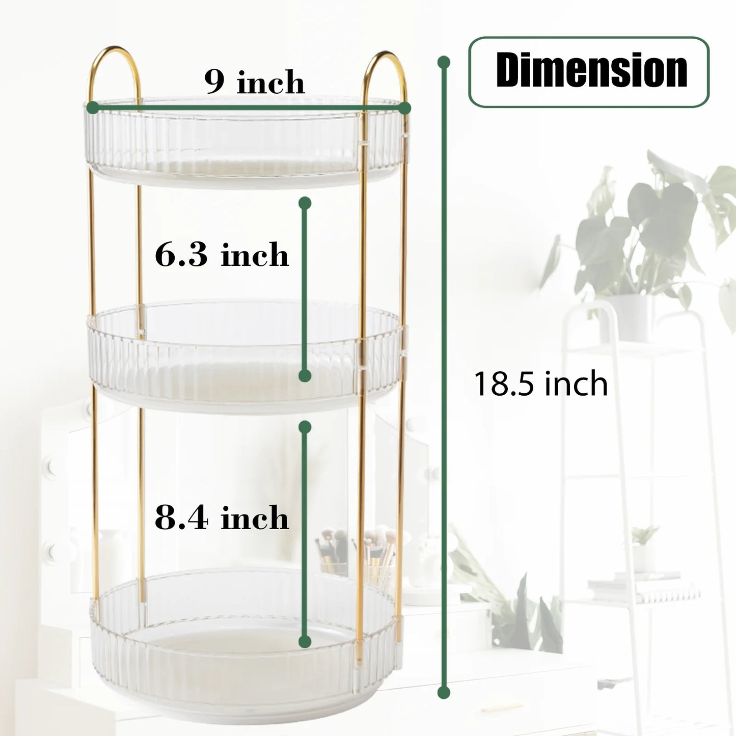 3-Tier Rotating Makeup Organizer – Clear High-Capacity Cosmetic & Skincare Storage for Vanity, Dresser, or Countertop