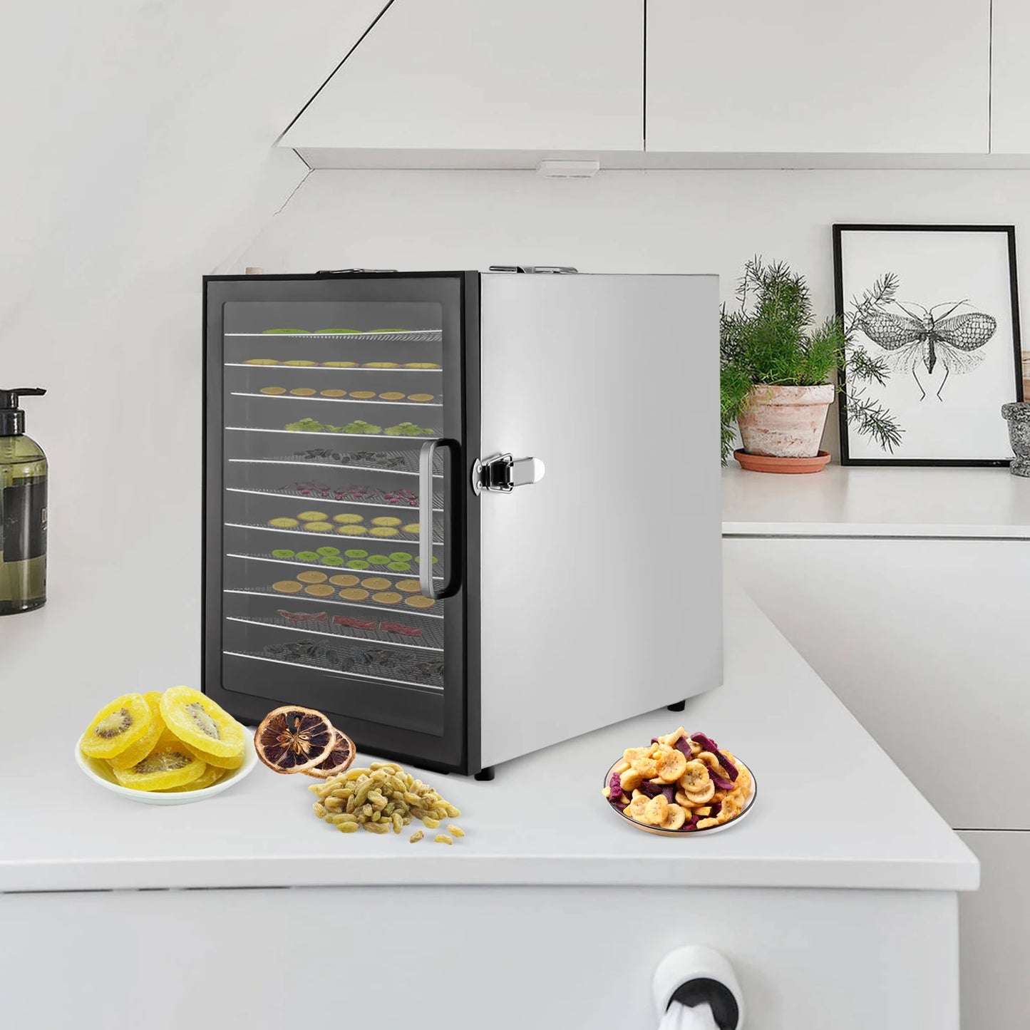 800W Electric Food Dehydrator with 10/12 Stainless Steel Trays – Commercial-Grade Jerky, Fruit & Vegetable Dryer Machine