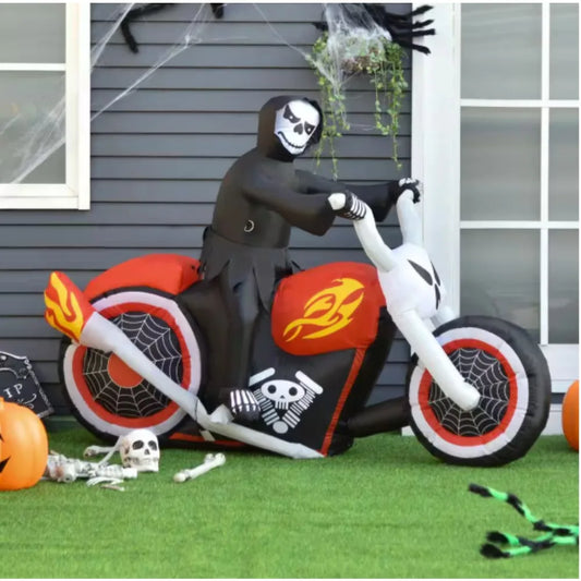 LED Grim Reaper Flaming Motorcycle Halloween Inflatable – Airblown Outdoor Decoration