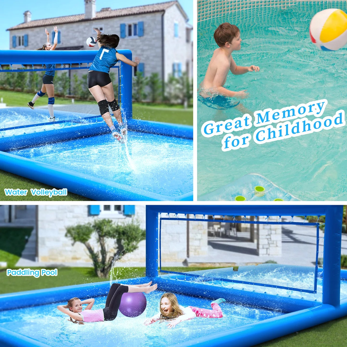 Inflatable Outdoor Volleyball Court for Family Fun – Portable 10x5x2.1m with 800W Air Blower, Perfect for Kids & Adults