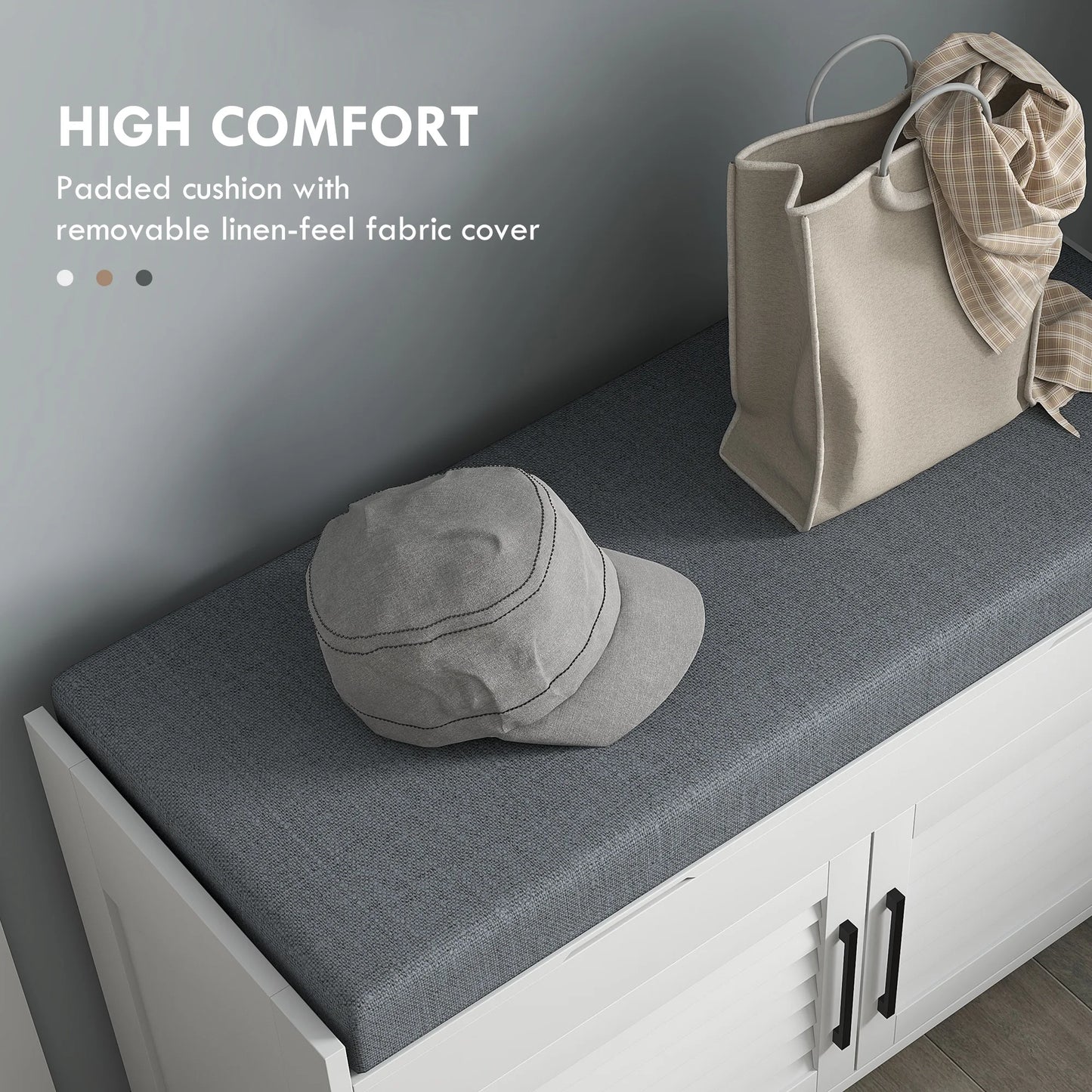 Entryway Shoe Bench with Cushion and Hidden Compartments