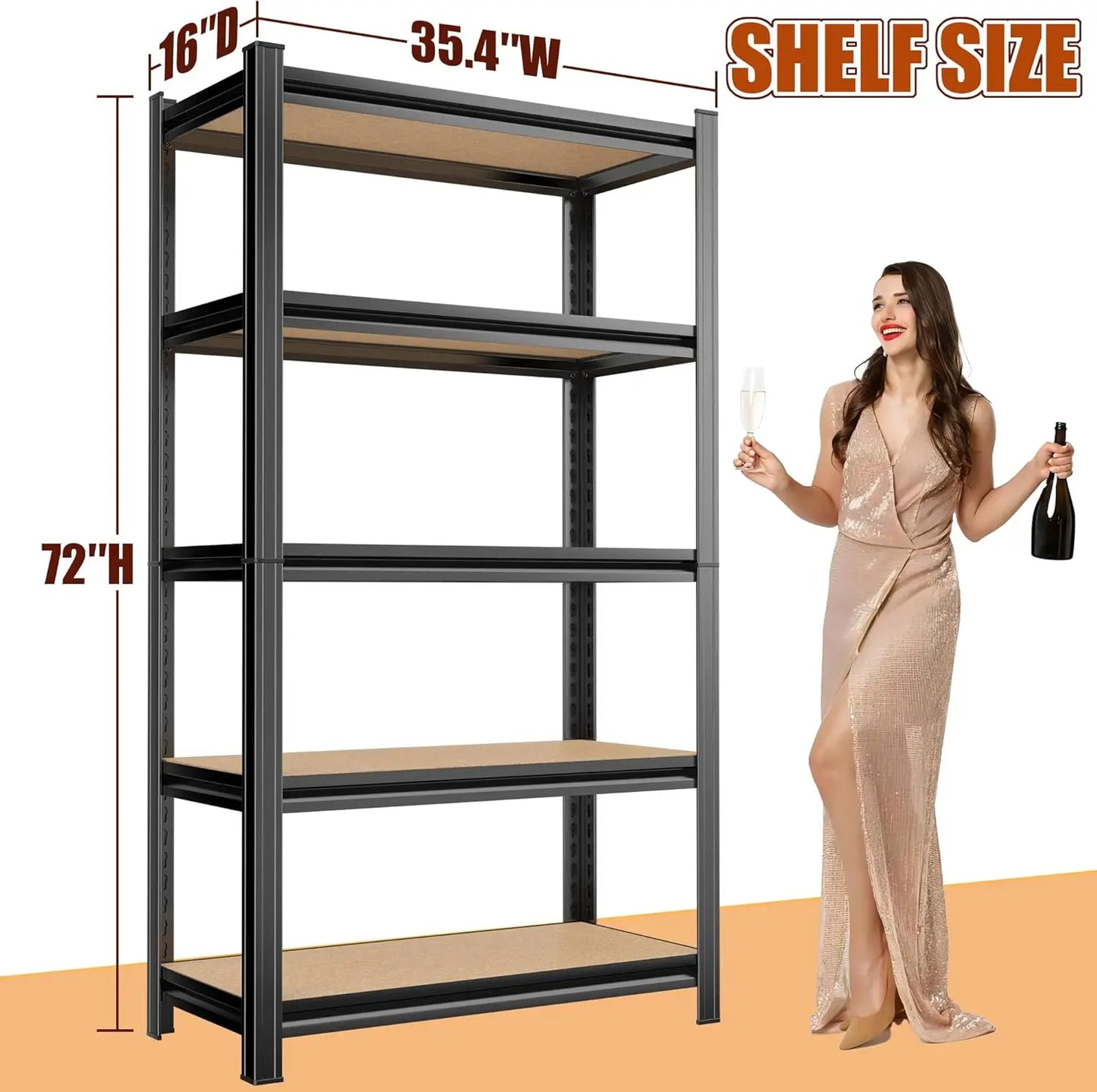 5 Tier Heavy Duty Metal Adjustable Bookshelves