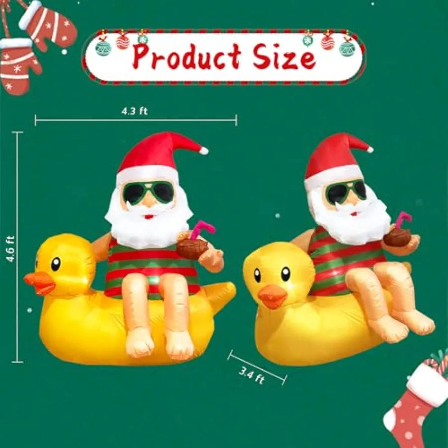4.5FT Christmas Inflatable Santa on Duck with LED Lights – Cute Outdoor Yard Decoration