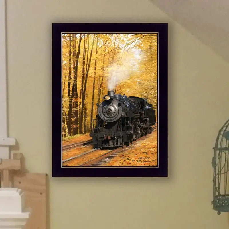 Fall Locomotive Wall Art – Scenic Train Print, Ready-to-Hang Framed Poster with Black Frame for Home Décor