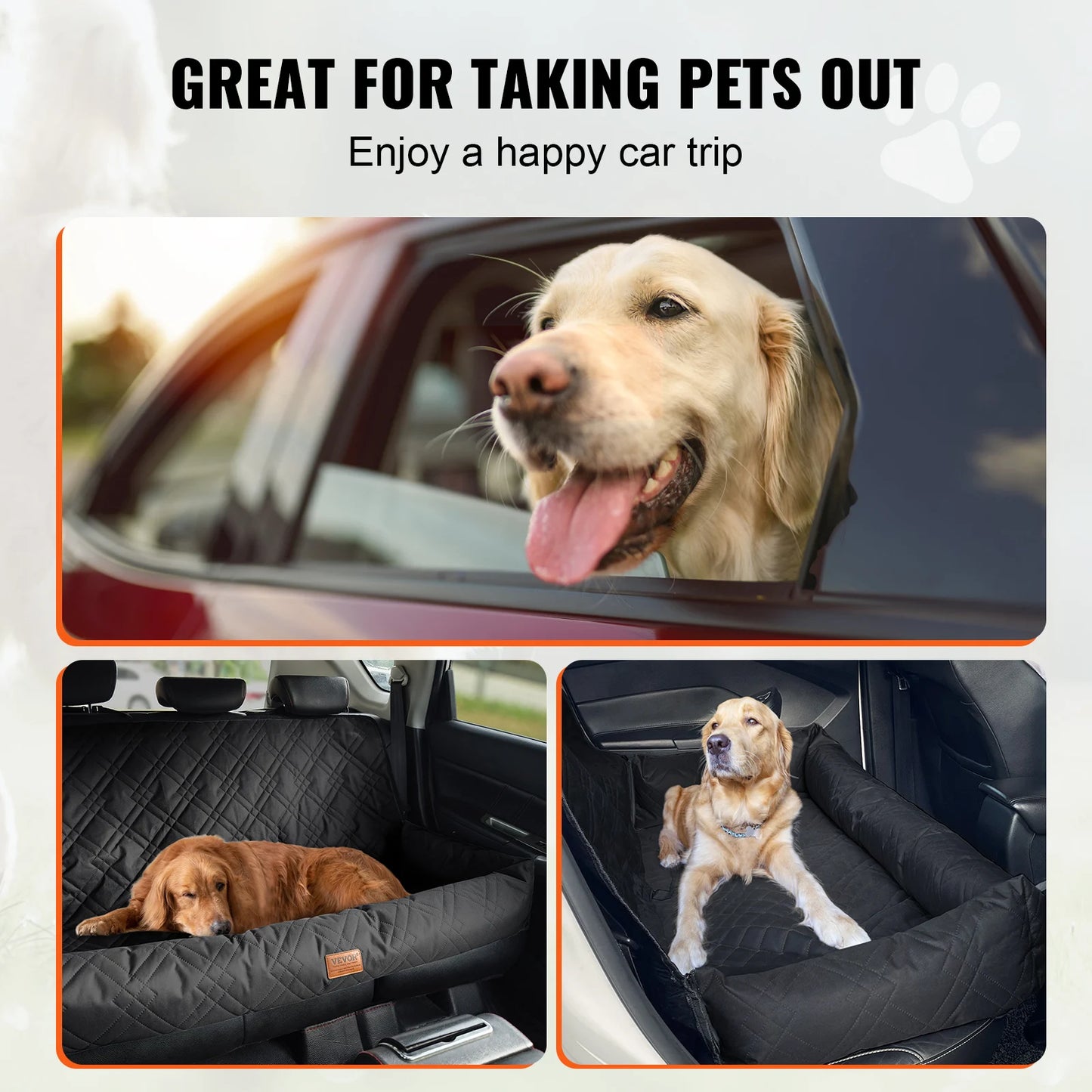Waterproof Pet Booster Car Seat with Clip-On Safety Leash