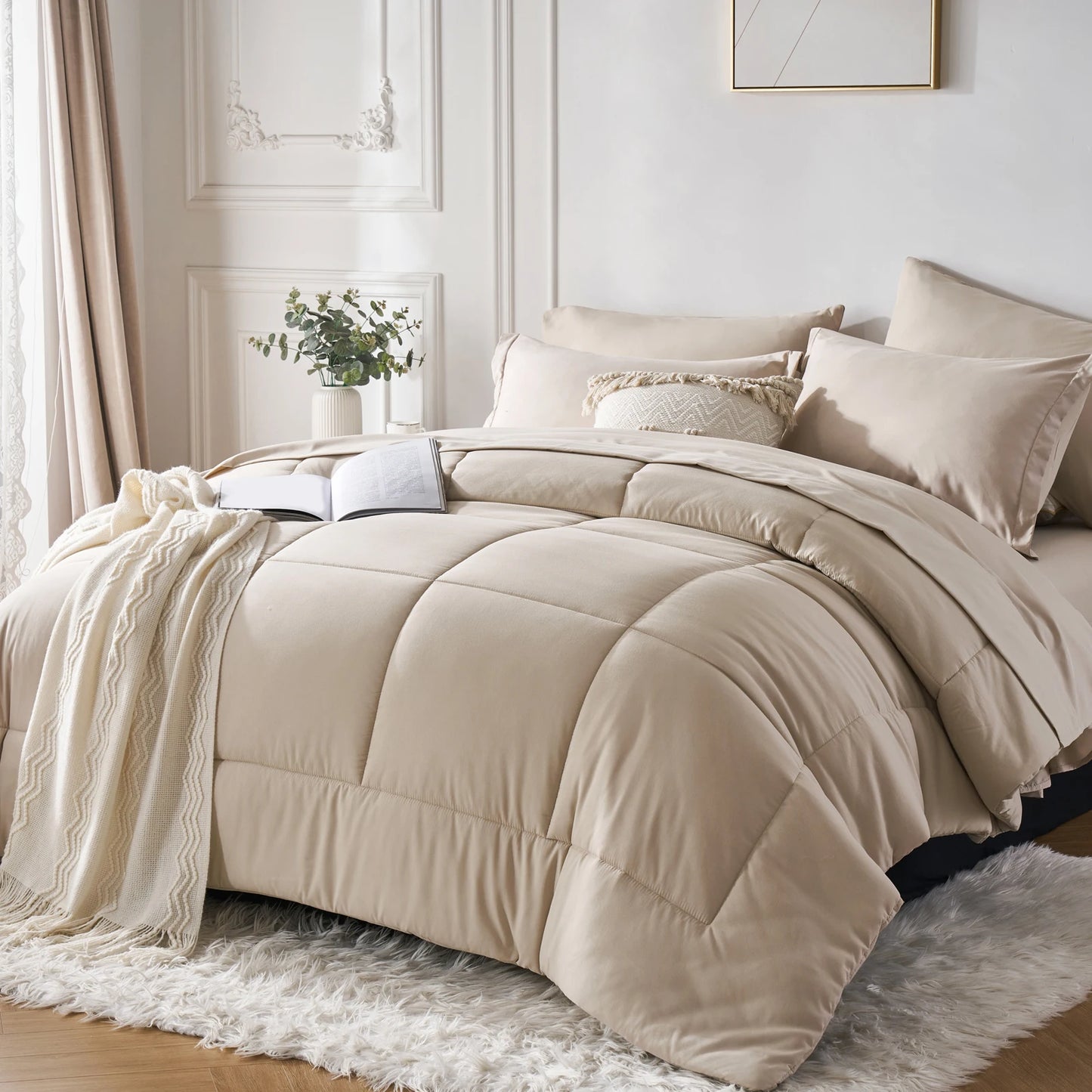 7-Piece Queen Bed-in-a-Bag Comforter Set – Stylish Solid Geometry Comforter, Sheets & Pillowcases