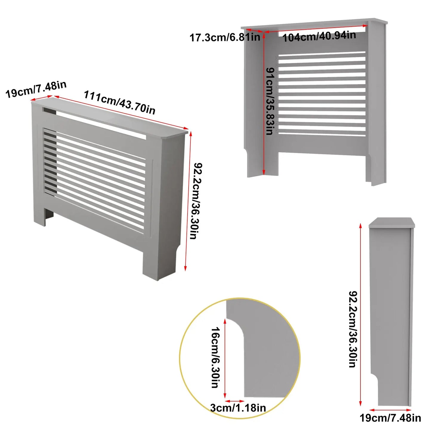 Extra Tall 92CM Radiator Cover MDF Cabinet Grill Shelf Fence Panel Barrier