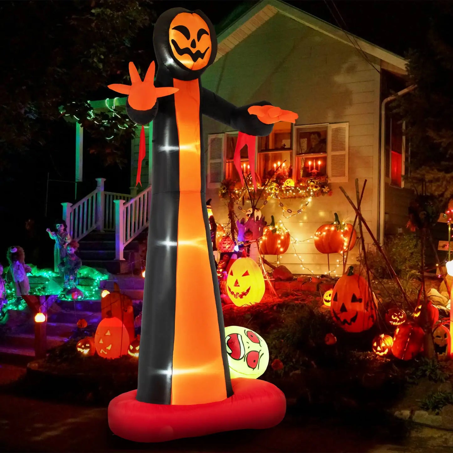 12FT Giant Halloween Inflatable Grim Reaper Ghost with Scary Skull – Outdoor Blow Up Yard Decoration with LED Lights, Stakes & Ropes